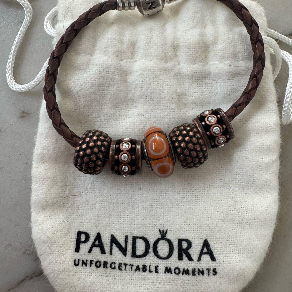 Pandora Brown Leather Bracelet with Silver Charm